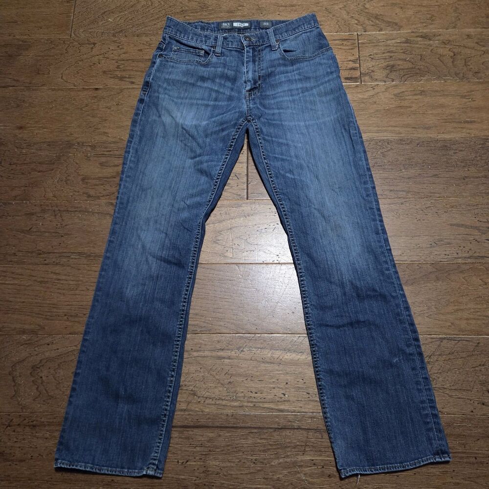 Buckle BKE Jake Jeans Boot Leg Medium Wash Stretch Whiskered Denim Mens 31x32